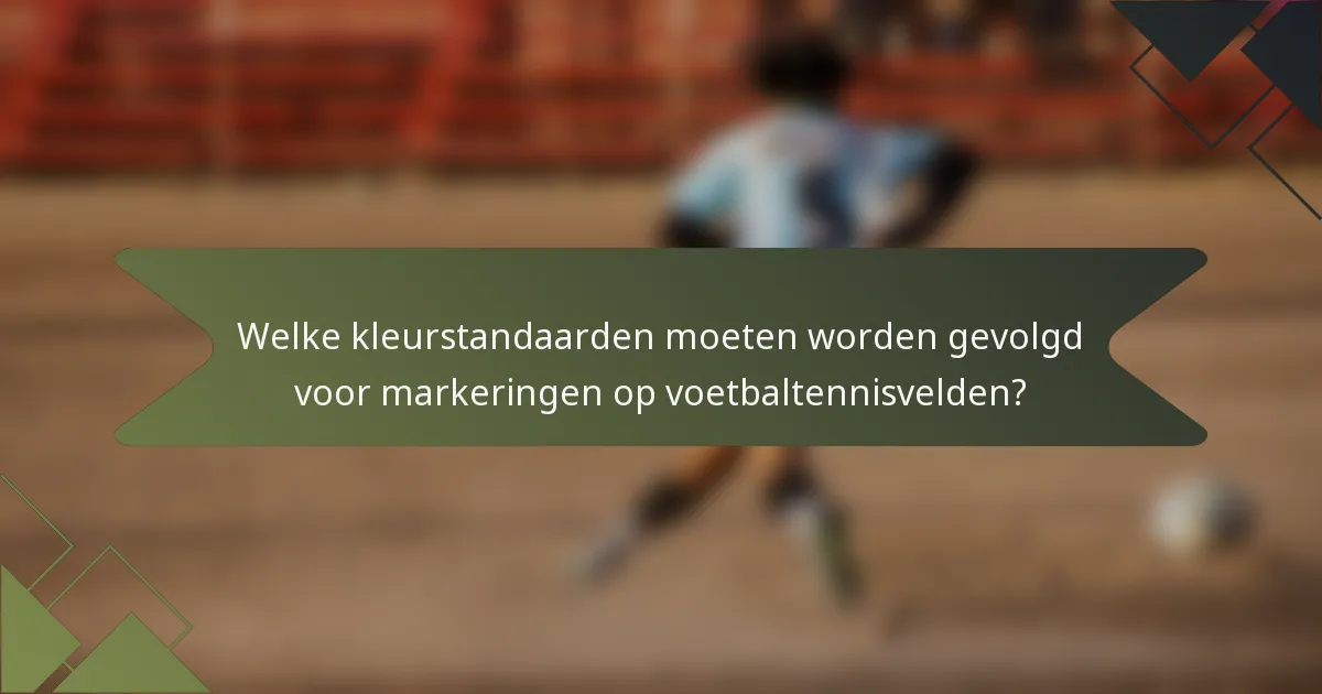 Welke kleurstandaarden moeten worden gevolgd voor markeringen op voetbaltennisvelden?